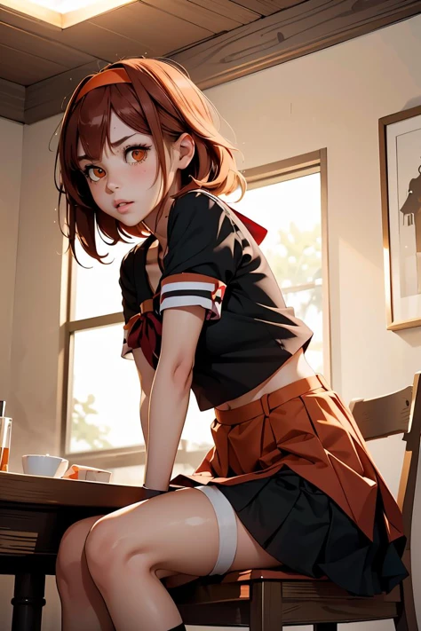 (masterpiece, best quality), 1girl, <lora:kancolle_shiratsuyu-10:1> shiratsuyu, orange hairband, black serafuku, red neckerchief, short sleeves, black skirt