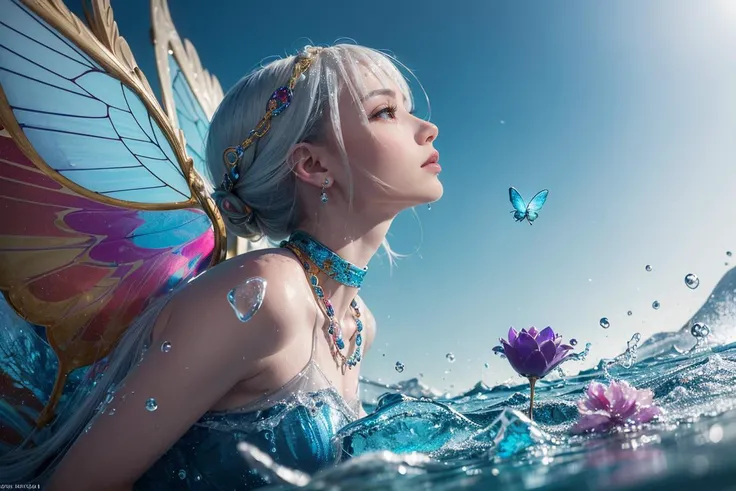 (Maximalism:1.8), vivid contrast,
BREAK
//background
(deep sea, in the water, under water, frozen sea, frozen water:1.5),
(frozen colorful flowers:1.5), (crystal cubes, ice cubes, jewelries, chains:1.3), pearls,
heavy rain, water drop, water ripple, cropped fabrics, water
Close-up of a raindrop in mid-air,
capturing the world through a raindrop,
microcosm within each droplet,
miniature landscapes,
translucent spheres,
the world in miniature,
raindrop symphony,
interconnectedness of nature,
//effect
(colorful:1.5), blooming light effect,
distorted reflections,
refracted light,
inverted images,
ethereal beauty,
suspended moments,
distorted reality,
kaleidoscopic views,
natural lenses,
ephemeral glimpses,
BREAK
//quality and character
(realistic:1.3), super photo realistic illustration, highres, ultla detailed, absurdres,
(extremely beautiful ladies holding each other:1.3), (wings, feathers:1.3), (butterfly wing:1.3), school uniform with frills and jewelries, white veil decorated light chains,
beautiful long hair blowing in air, hair ornaments with jewelries and light chains,
amethyst, lapis lazuli, emerald, turquoise, sapphire, topaz,
(looking up:1.3), (from side:1.1),
//emotion
(god bless you:1.5),
compassionate expression, empathetic, caring, kind,
content expression, satisfied, pleased, gratified,
thoughtful expression, pensive, reflective, contemplative,
determined expression, resolute, purposeful, firm,
anxious expression, worried, uneasy, apprehensive,