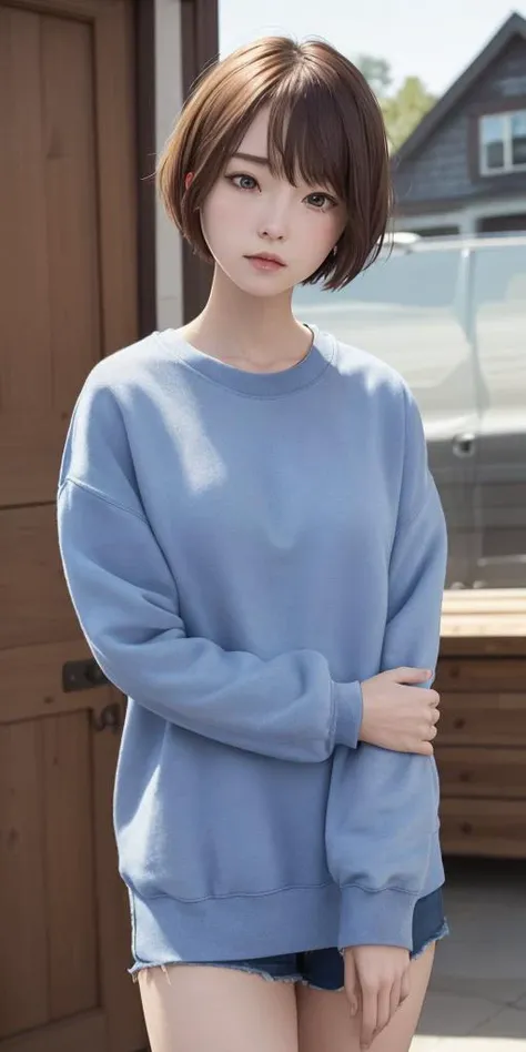 masterpiece, best quality, 8k, super detailed skin, perfect anatomy, Looking off to the side, pained, cute, 1girl, colorful short hair, wearing sweatshirt, a haunted house with a tragic past, <lora:cuteGirlMix4_v10:0.2>, <lora:tokyoGirl_v10:0.2>