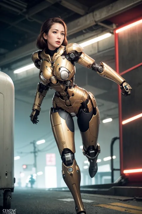<(photorealistic:1.4), (extremely intricate:1.2)>, <(exquisitely detailed skin), cinematic light, ultra high res, 8k uhd, intricate details, Movie Light, film grain, dreamlike, best shadow, delicate, RAW>,

1girl, solo, Japanese girl, (((cyborg:1.4))), cyborg girl, cyborg armor, cyborg clothing, beautiful detailed eyes, finely detail, bright pupils, turquoise eyes, full body, large breasts:0.8, (((floating hair))), looking at viewer, pov, female focus, puffy eyes, long hair, gorgeous hair, air bangs, dynamic pose, dynamic angle, close-up, thighs open, showing panties, boobs exposed, fighting stance, fighting pose, run forward, running,(((golden metallic color | red metallic color | blue metallic color))),(((Metallic luster, metal reflective, mechanical details, extremely mechanical details, complex mechanical structure))), (((Mirrored Power Armor, fallout 4, fallout))), 

defeated, corpse, bleed, battlefield, mechanized background, giant robot in the background, outdoors, cinematic lighting, Cyberpunk world. Cyberpunk metropolis, neon, Sci-fi style, sfw:1.98,