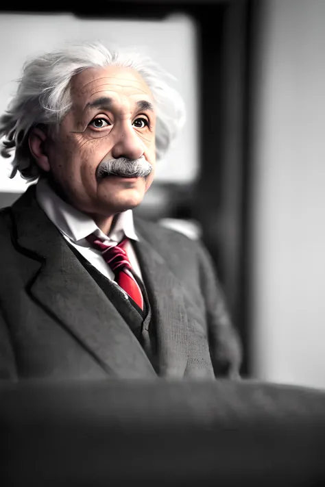 Albert Einstein, scientist, research, chemistry, portrait, white hair, short hair, 1boy, good quality, best quality, realistic, hyper realistic, ultra realistic, detailed, extremally detailed, face focus, focused, background blur, messy hair,
old room, sitting, light smile, looking at viewer, upper body, multicolored background,
<lora:Albert Einstein:0.6>