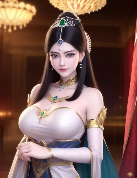 ultra realistic 8k cg, picture-perfect face, flawless, clean, masterpiece, professional artwork, famous artwork, cinematic lighting, cinematic bloom, perfect face, beautiful face, beautiful eyes, fantasy, dreamlike, unreal, science fiction, huge breasts, beautiful clothes, absurdly long hair, very long hair, (rich:1.4), prestige, luxury, jewelry, diamond, gold, pearl, gem, sapphire, ruby, emerald, intricate detail, delicate pattern, charming, alluring, seductive, erotic, enchanting, hair ornament, necklace, earrings, bracelet, armlet,((1girl, )) <lora:DA_TombsKing:0.6>