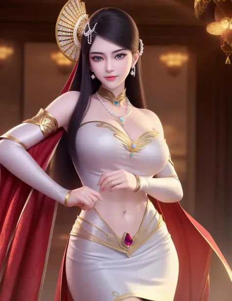 ultra realistic 8k cg, picture-perfect face, flawless, clean, masterpiece, professional artwork, famous artwork, cinematic lighting, cinematic bloom, perfect face, beautiful face, beautiful eyes, fantasy, dreamlike, unreal, science fiction, huge breasts, beautiful clothes, absurdly long hair, very long hair, (rich:1.4), prestige, luxury, jewelry, diamond, gold, pearl, gem, sapphire, ruby, emerald, intricate detail, delicate pattern, charming, alluring, seductive, erotic, enchanting, hair ornament, necklace, earrings, bracelet, armlet,((1girl, )) <lora:DA_TombsKing:0.6>