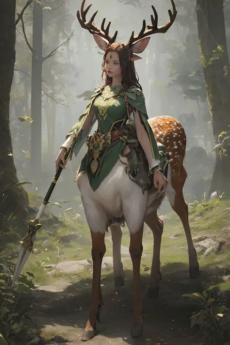 full body,<lora:DotA_Enchantress-DEF:0.5>,enchdef,enchrnd,holding polearm,<lora:v1.0deer_ear_20230620123243-000012:0.5>, deer ear,, (masterpiece, best quality, high quality, highres, ultra-detailed),