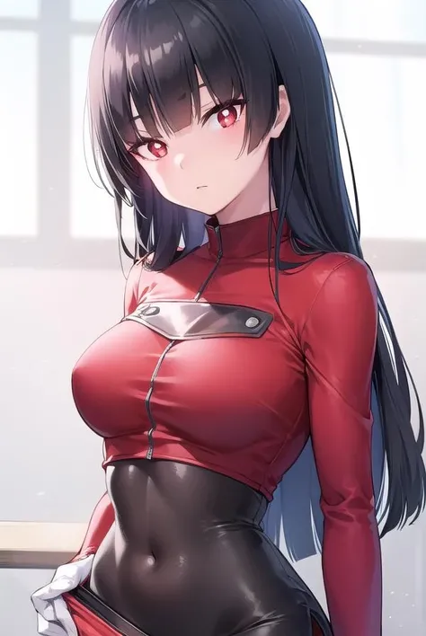 pokemonsabrina, <lora:pokemonsabrina-lora-nochekaiser:1>,
pokemonsabrina, black hair, long hair, bangs, (blunt bangs:1.5), (red eyes:1.5), hime cut, sidelocks, (bright pupils:1.5), (white pupils:1.5),
BREAK jacket, crop top, (bodysuit:1.5), covered navel, midriff, red jacket, turtleneck, side slit, gloves, white gloves, long sleeves, pantyhose, skirt, red skirt, boots, red boots, socks, yellow socks, knee socks,
BREAK indoors,
BREAK looking at viewer, (cowboy shot:1.5),
BREAK <lyco:GoodHands-beta2:1>, (masterpiece:1.2), best quality, high resolution, unity 8k wallpaper, (illustration:0.8), (beautiful detailed eyes:1.6), extremely detailed face, perfect lighting, extremely detailed CG, (perfect hands, perfect anatomy),