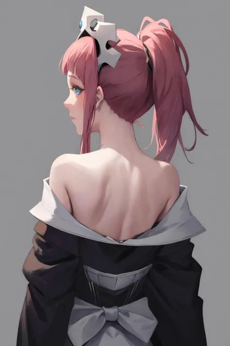masterpiece, best quality, 1girl, solo, standing, <lora:OffShoulderKimono:1> kimono, from behind, off shoulder, shoulder blades, <lora:felicia-fe-richy-v1:1> feliciadef, maid headdress