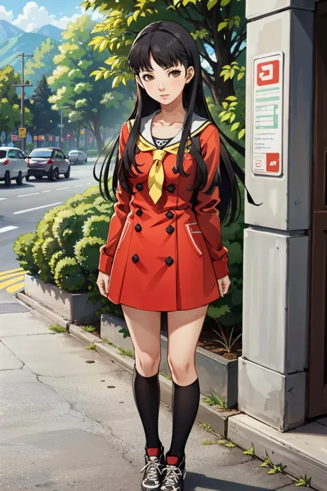 ((masterpiece, best quality))
<lora:Persona4YukikoAmagi:0.8>
Persona4YukikoAmagi, 1girl, solo, long hair, black hair, brown eyes, standing in front of a picturesque landscape, full body, with arms folded