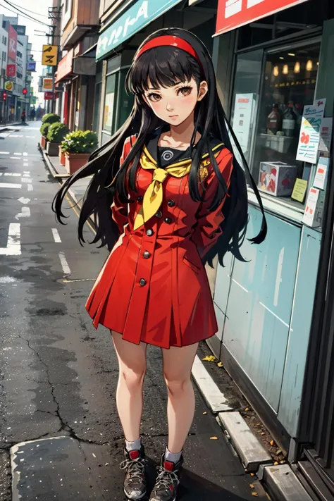 ((masterpiece, best quality))
<lora:Persona4YukikoAmagi:0.8>
Persona4YukikoAmagi, 1girl, solo, long hair, black hair, brown eyes, headband, standing in front of a picturesque landscape, full body, with arms folded