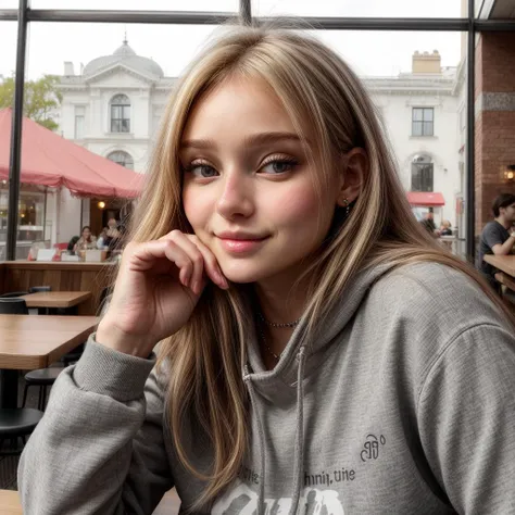 honeypuu,<lyco:HoneyPuu:1.5>,<lora:more_details:1.0>,face,detailed,realistic,8k,piercing eyes,straight looking,happy,sitting in cafe 2015,afternoon light,small breast,skinny,petite,