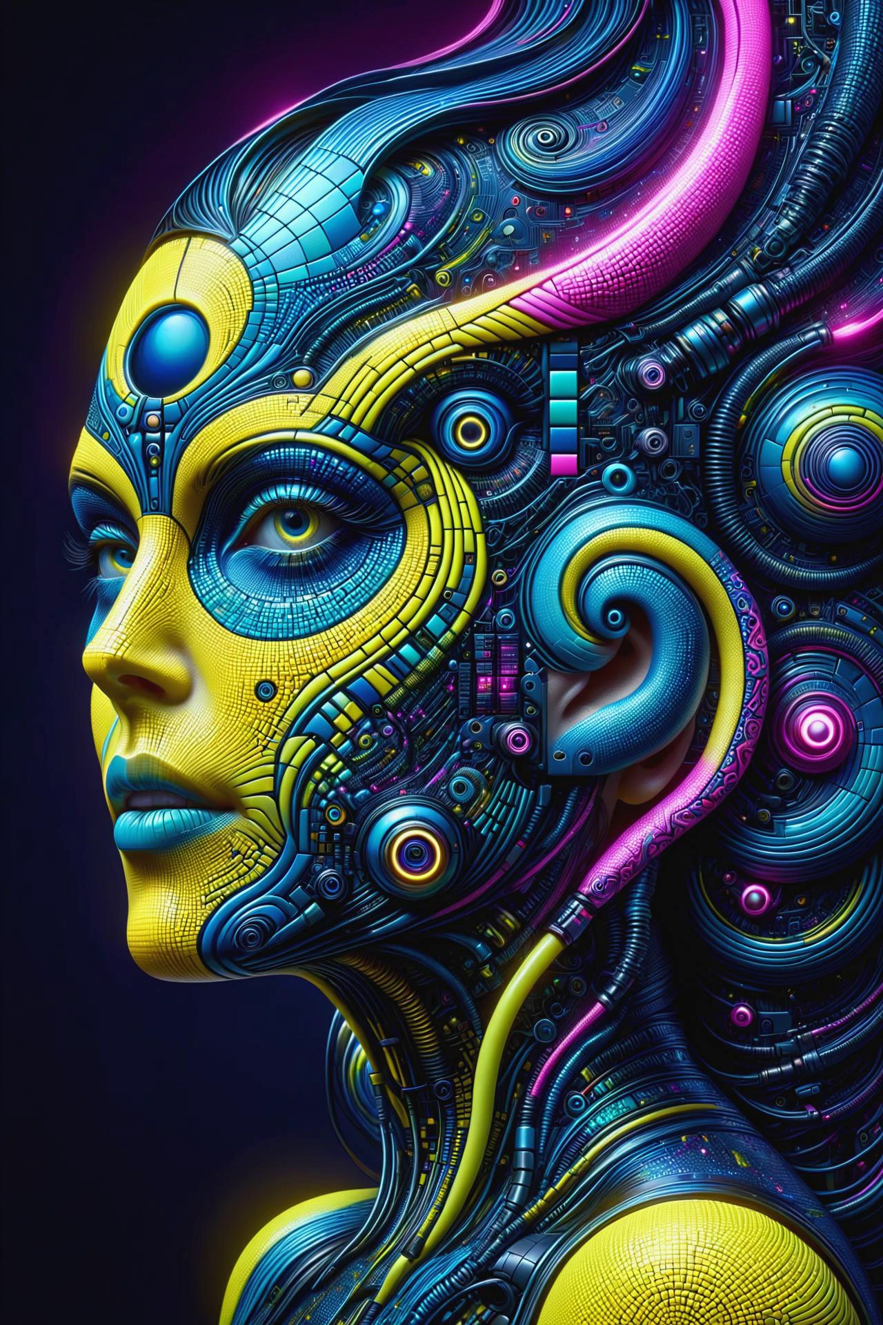 the head of a mad_colored_mosaic cyberpunk woman, DonMW15pXL,neon_yellow, neon_blue, floating arcane astral translucent swirls <lora:Colorful_Mosaic_SDXL:1> <lora:DonMW15pXL:0.8> ,, <lora:EnvyBetterHiresFixXL01:1>, masterpiece, best quality, ultra high res, (photorealistic, realistic:1.2), deep shadow, raw photo, film grain, Fujifilm XT3, 8k uhd, dslr