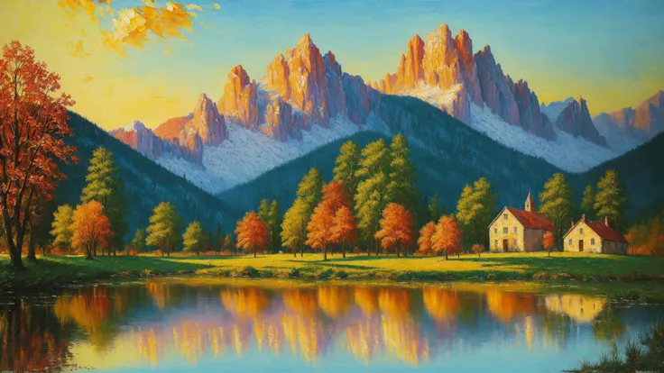 (masterpiece, top quality, best quality, oil painting, beautiful and aesthetic:1.2),fantasy landscape, vibrant colors, beautiful lighting, (absurdres, highres, ultra detailed), impressionism, thick impasto,