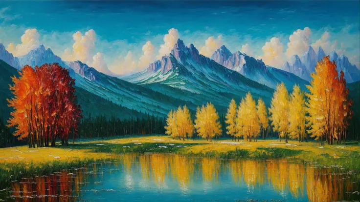 (masterpiece, top quality, best quality, oil painting, beautiful and aesthetic:1.2),fantasy landscape, vibrant colors, beautiful lighting, (absurdres, highres, ultra detailed), impressionism, thick impasto,