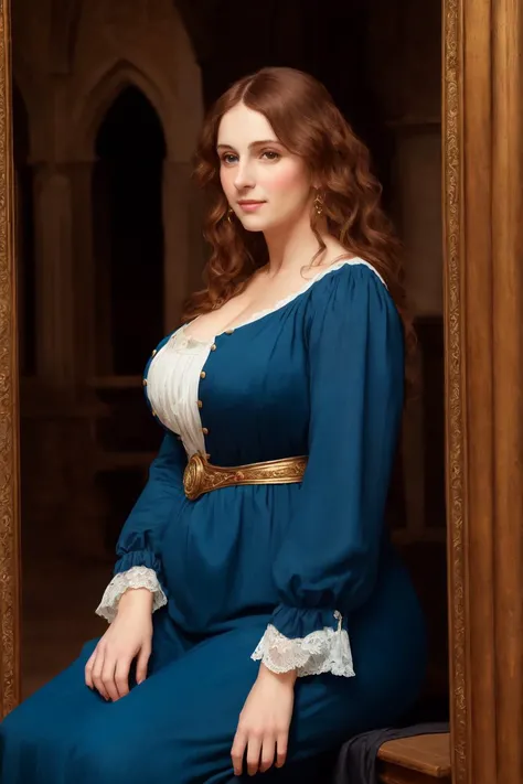 ((A professional high quality pre-Raphaelite painting)), ((high quality, 4k, realistic anatomy, realistic face, high detailed face, high detailed skin)), (medieval period nobility), (beautiful mature 46 years old French woman), ((modest clothing)), (busty), very long curly hair, (visible pores), focus on the eyes, shy smile, ((chubby body)), corridor background, (angular face, slightly masculine feature face), half body, sitting pose, ((DSLR lighting)), (high detailed skin:1.2), <lora:epiNoiseoffset_v2:1>, ((A professional high quality pre-Raphaelite painting)), ((high quality, 4k, realistic anatomy, realistic face, high detailed face, high detailed skin)), (medieval period nobility), (beautiful mature 46 years old French woman), ((modest clothing)), (busty), very long curly hair, (visible pores), focus on the eyes, shy smile, ((chubby body)), corridor background, (angular face, slightly masculine feature face), half body, sitting pose, ((DSLR lighting)), (high detailed skin:1.2), <lora:epiNoiseoffset_v2:1>