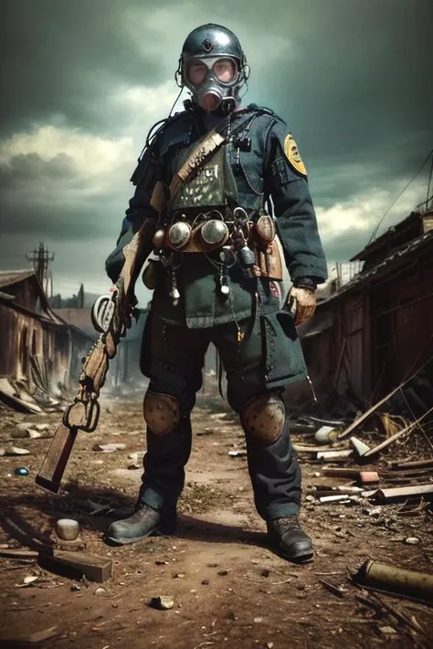 oil on canvas, (absurdres, highres, ultra detailed), ((Best quality)), ((masterpiece)), ((realistic)), masterpiece, high quality, victorian, dark police, post apocalyptic <lora:y_nakajima:1>