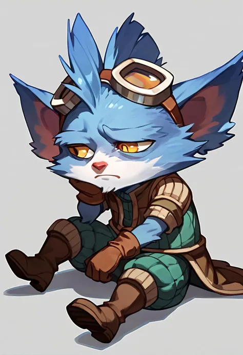 score_9, score_8_up, score_7_up, score_6_up, rumb13, 1boy, yordle, male focus,yellow eyes,glove,goggles, goggles on head, solo,boots, <lora:Rumble_Default_v1-by progress:0.7>, sitting on ground, (sad)