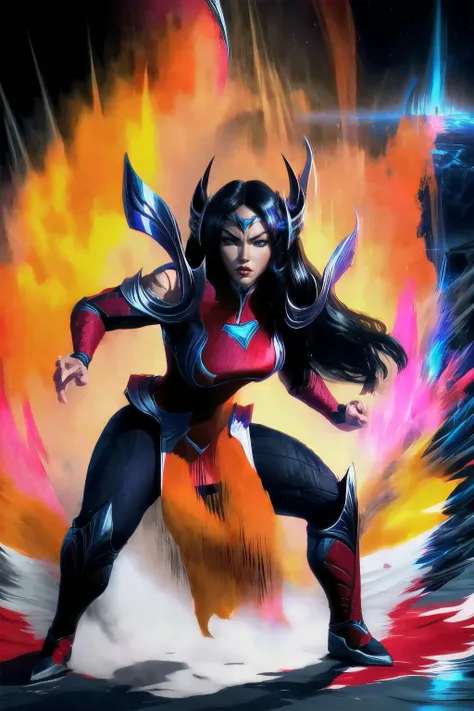 Highly detailed, High Quality, Masterpiece, beautiful <lora:Irelia-06:1>, Irelia, <lora:more_details:1>, 1girl, solo, <lora:DBKiCharge:1>, Ki Charge, aura, fighting stance, yellow aura