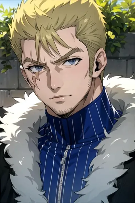 masterpiece, best quality, photorealistic, 1boy, solo, male focus, looking at viewer, , , ligne claire, realistic, <lora:laxus_dreyar:0.72>, laxus_dreyar, blonde hair, grey eyes, texan costume, dieselpunk,