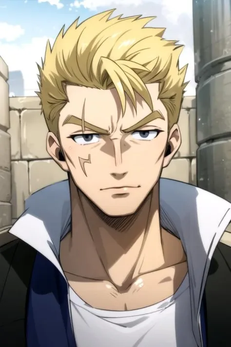 masterpiece, best quality, , 1boy, solo, male focus, looking at viewer, , depth of field, , realistic, <lora:laxus_dreyar:0.72>, laxus_dreyar, blonde hair, grey eyes, , ancient greece, HDR