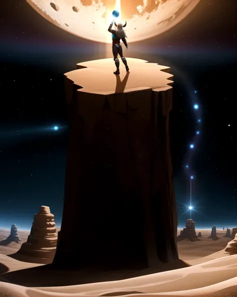 ((masterpiece), best quality, high quality, professional quality, highly detailed, highres, perfect lighting, natural lighting), biomechanical, brave space explorers, A barren desert planet with extreme temperature fluctuations and towering sand dunes stretching across its surface., Asteroid Base, minotaur, hippogriff