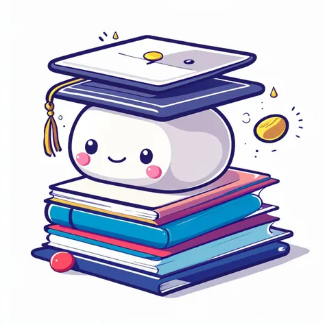 masterpiece, best quality,tuya style, icon design, tuya style, icon design, animated character, graduation cap, books, cute, illustration, pastel colors, smiling, learning concept, education theme, character on books, stack of books, floating coins, <lora:tuya:0.8>