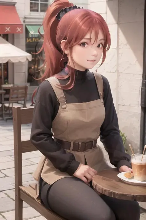 Milly\(milly)\, ponytail, brown eye <lora:Milly_The_Aristocrat_s_Otherworldly_Adventure_Serving_Gods_Who_Go_Too_Far-000011:0.85>, cafe background, sit ,masterpiece, more details, more lines, best quality