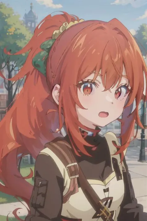 Milly\(milly)\, ponytail, brown eye, (anime, drawing, anime style:1.3) <lora:Milly_The_Aristocrat_s_Otherworldly_Adventure_Serving_Gods_Who_Go_Too_Far-000011:0.85>, park background, stand ,masterpiece, more details, more lines