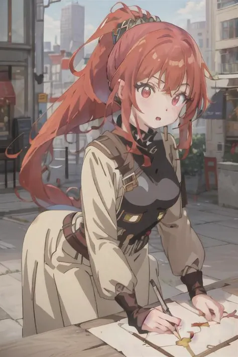 Milly\(milly)\, ponytail, brown eye, (anime, drawing, anime style:1.3) <lora:Milly_The_Aristocrat_s_Otherworldly_Adventure_Serving_Gods_Who_Go_Too_Far-000011:0.85>, city background, lie ,masterpiece, more details, more lines