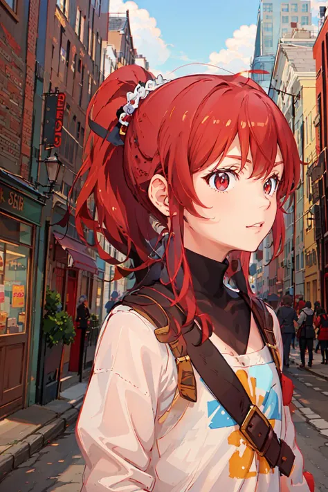 Milly\(milly)\, ponytail, brown eye <lora:Milly_The_Aristocrat_s_Otherworldly_Adventure_Serving_Gods_Who_Go_Too_Far-000011:0.65>, city background, masterpiece, more details, more lines, best quality, drawing, anime