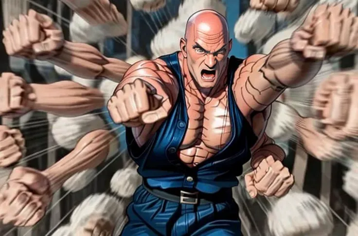 a bald ((old)) man with white beard is punching rapidly, rapidpunches,, photo realistic, high quality, upper body, detailed face, <lora:RapidPunches:0.88>, (slim weak body)