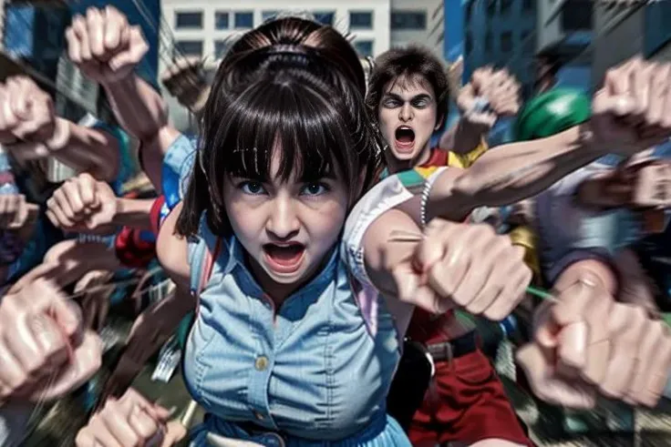 a girl is punching rapidly, rapidpunches, <lora:RapidPunches:0.8>, photo realistic, high quality, upper body, detailed face