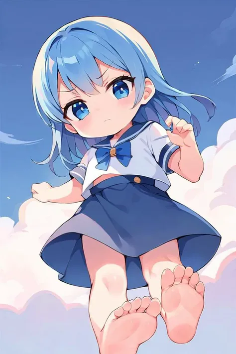 score_9, score_8_up, score_7_up, source_anime, masterpiece, best quality, illustration, (moe), (cute), detailed eyes,
from below, foot focus, solo, 1girl, blue eyes, (deepblue hair:1.2), (long hair, straight hair), flat chest,
day, standing, (badmood,disgust,shaded face), sailor dress, (barefoot:1.2), soles, (trample on:1.1),
