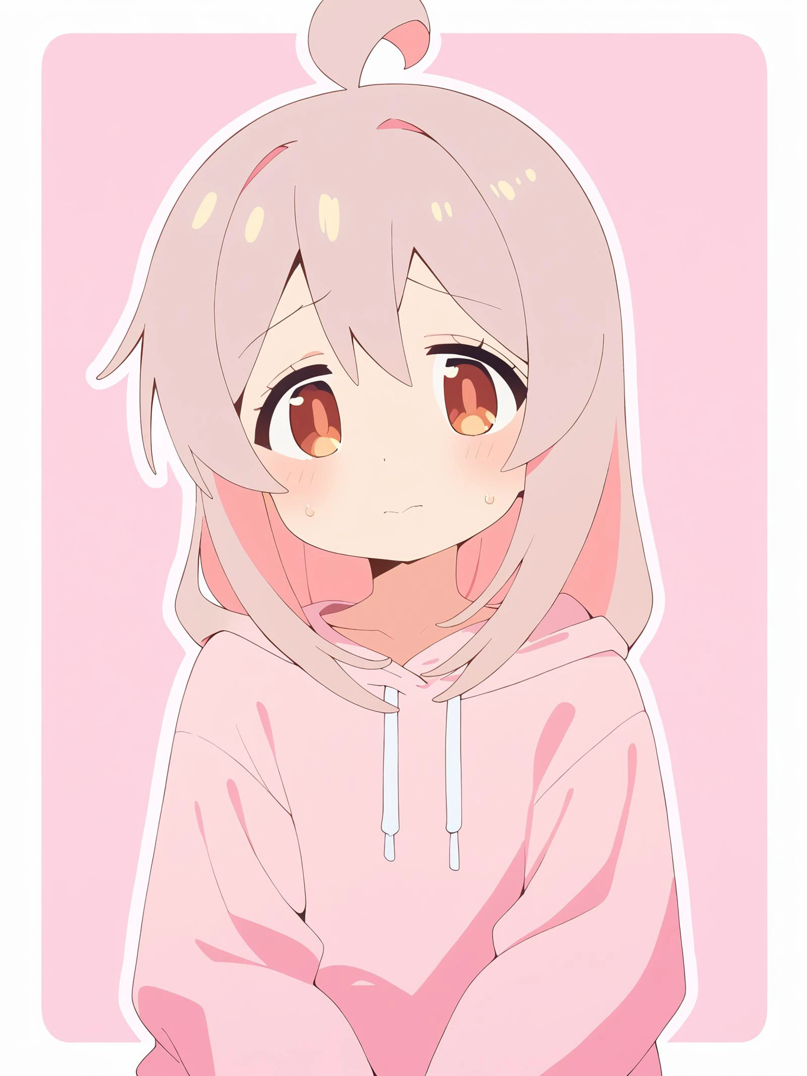 score_9, score_8_up, score_7_up, highly detailed, BREAK source_anime, <lora:oyama-mahiro_onimai_PONY_last:1>, <lora:flat_sdxl:1>
1girl, oyama mahiro, oversized hoodie, pink hoodie, simple background, white outline, embarrassed, blush,
