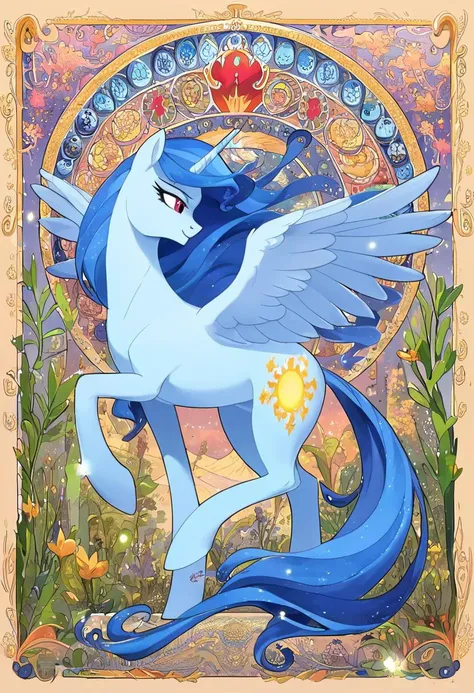 score_9, score_8_up, score_7_up, source_pony, aesthetic full body illustration of a normal magical pony in an enchanted wonderland, puce mane, beautiful whimsical fantasy art concept, detailed background, glowing particles, masterpiece, best quality, sfw, <lora:Art_Nouveau_Pony:0.8> art nouveau