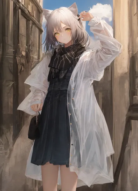 1girl, solo, cat ears, standing,cowboy shot, simple background,, masterpiece, best quality,