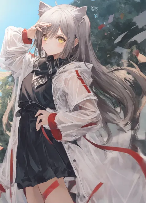 1girl, solo, cat ears, standing,cowboy shot, simple background,, masterpiece, best quality,
