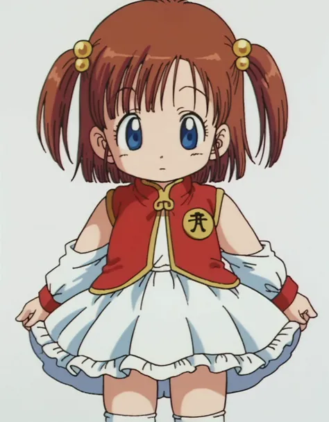 zPDXL, score_9, score_8_up, score_7_up, source_anime, 8k, absurdres,
1girl, solo, <lora:moetan_pony:0.6> , nijihara, two side up, short hair, brown hair, blue eyes, hair ornament, child, frilled dress, vest, sleeveless jacket, sleeves past wrists, detached sleeves, thighhighs , <lora:EarlyAkirav1-1:1> drgbls1, 1990s \(style\), retro artstyle, anime coloring,