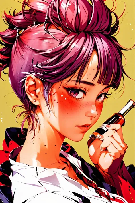 (masterpiece, best quality), 1girl, Wine Faded Mohawk with Shaved Designs, big breasts, <lora:gomennasai+MEI1:1> gomennasai+