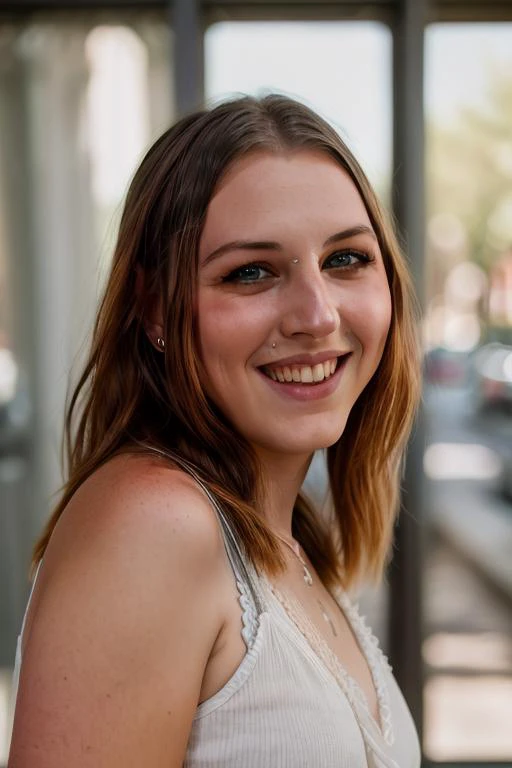 <lora:LucieBelle:0.8>, full color portrait of a young woman, natural light, smile, RAW photo, subject, 8k uhd, dslr, soft lighting, high quality, film grain, Fujifilm XT3