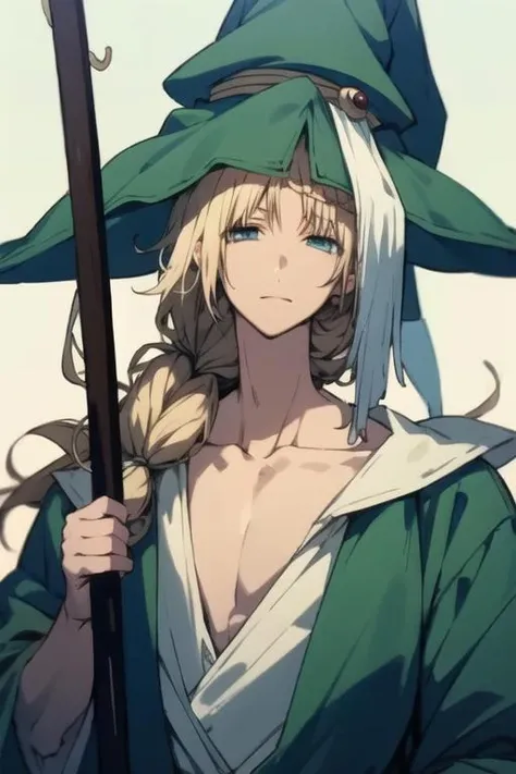 masterpiece, best quality, high quality, 1boy, solo, male focus, looking at viewer, upper body, <lora:yunan_magi:0.70>, yunan_magi, blonde hair, long hair, blue eyes, , track suit