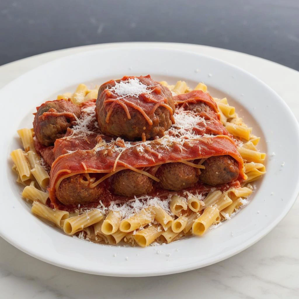 realistic, <lora:Churchill_Tank_SDXL:0.9> chrchltnk tank made from pasta, meatsauce, meatballs parmesan snow <lora:MMM_Pasta:0.8>