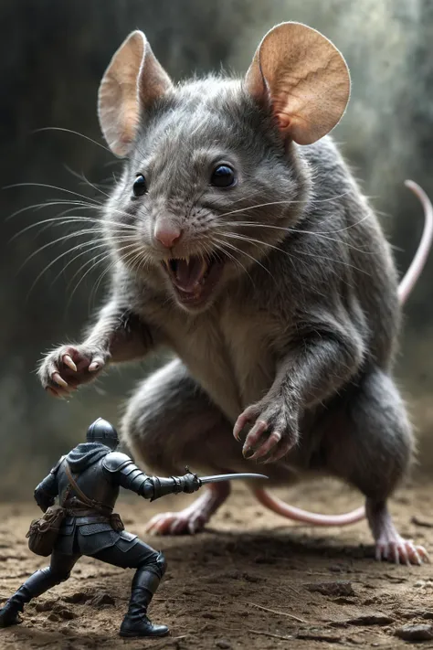 by Ben Goossens and Peter Milligan, action shot, fighting, fantasy, gigantic pet mouse, bosstyle <lora:boss_battles:0.55> <lora:more_art:0.20> <lora:RMSDXL_Enhance:0.45> <lora:RMSDXL_Creative:0.35> <lora:RMSDXL_Photo:0.45> <lora:RMSDXL_Darkness_Cinema:0.50> <lora:clothing_slider:1.00> <lora:great_lighting:1.00> <lora:aesthetic:0.85> <lora:looking_at_viewer:0.75> <lora:photorealistic_portrait_v2:0.15> <lora:attractive_v2:0.15> <lora:extremely_detailed_v2:0.15> <lora:XDetail_heavy:0.45> <lora:add_detail:0.75> <lora:perfect_eyes:0.15> <lora:perfect_hands:0.15> <lora:midjourney:-0.15>