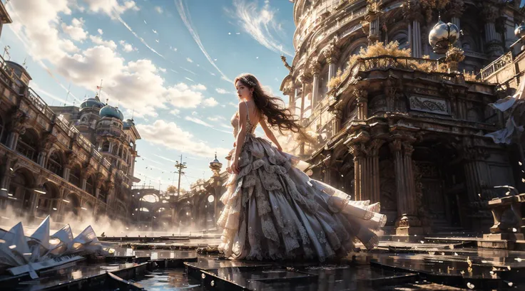 ((full body:1.6)),(Low Angle shooting, super wide lens:1.3),highly detailed,dynamic,cinematic,stunning,realistic lighting and shading,vivid,vibrant,octane render,unreal engine,very detailed,concept art,realistic,Cry engine,(dramatic, gritty, intense:1.4),masterpiece,best quality,32k uhd,insane details,intricate details,hyperdetailed,hyper quality,high detail,ultra detailed,Masterpiece,1girl,solo,(full body:1.7),(long legsskinny legs:1.5),(Milky skin, shiny skin:1.5)(Luxurious Satin Ball Gown with Embroidered Bodice and Tiered Ruffled Skirt:1.5)exposed collarbone,exposed shoulder,sexposed abdomen,(big breasts:1.3),flowerslong hair(back:1.4),dhalter dress,sliver hair,backless dress,
<lora:Purple flowers_20231008145528:0.8>,insane detailed,insane realistic,<lora:CineStyle5:0.5>,111cine8matic55,<lora:perfect hands:1>,perfect hand,solo,(photorealistic:1.3),1girl,