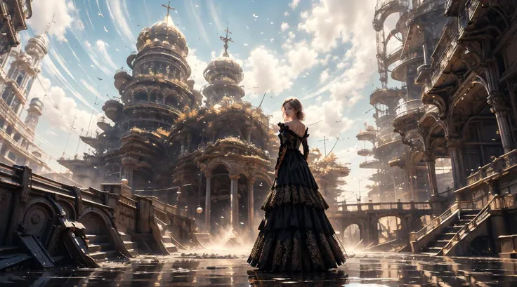 (Low Angle shooting, super wide lens:1.3),((full body:1.7)),highly detailed,dynamic,cinematic,stunning,realistic lighting and shading,vivid,vibrant,octane render,unreal engine,very detailed,concept art,realistic,Cry engine,(dramatic, gritty, intense:1.4),masterpiece,best quality,32k uhd,insane details,intricate details,hyperdetailed,hyper quality,high detail,ultra detailed,Masterpiece,1girl,solo,(full body:1.7),(long legsskinny legs:1.5),(Milky skin, shiny skin:1.5)(black Luxurious Satin Ball Gown with Embroidered Bodice and Tiered Ruffled Skirt:1.5)exposed collarbone,exposed shoulder,sexposed abdomen,(big breasts:1.3),flowerslong hair(back:1.4),dhalter dress,sliver hair,backless dress,
<lora:Purple flowers_20231008145528:0.8>,insane detailed,insane realistic,<lora:CineStyle5:0.5>,(111cine8matic55),<lora:perfect hands:1>,perfect hand,solo,(photorealistic:1.3),1girl,