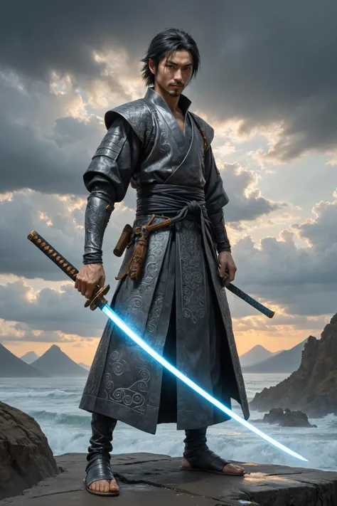 by (((Junji Ito) and Mitch Dobrowner) and Tomasz Alen Kopera) and Lois van Baarle, alchemist wielding a katana <lora:katana:0.35> ,full body length , , , impressionism