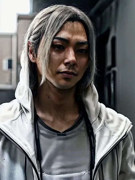 Shuntaro768 ,  long hair, grey hoodie, hands in pocket, detailed eyes, photography, trending on artstation, sharp focus, studio photo, intricate details, highly detailed, by greg rutkowski <lora:Shuntaro768:0.7>
