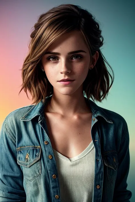 photo of beautiful (emwats0n:0.99), a woman with perfect hair, hair upsweep updo, wearing (blue torn clothes:1.1),  ((Pastel Punk:1.1)), (plain red background:1.1), modelshoot style, (extremely detailed CG unity 8k wallpaper), professional majestic photography, (smile), ((upper body)), (Kodak PIXPRO AZ252 16.15MP Digital Camera), 24mm, exposure blend, hdr, faded, extremely intricate, High (Detail:1.1), Sharp focus, dramatic, soft cinematic light, (upper body), (looking at viewer), (detailed pupils), 4k textures, soft cinematic light, adobe lightroom, photolab, elegant, ((((cinematic look)))), soothing tones, insane details, hyperdetailed, low contrast