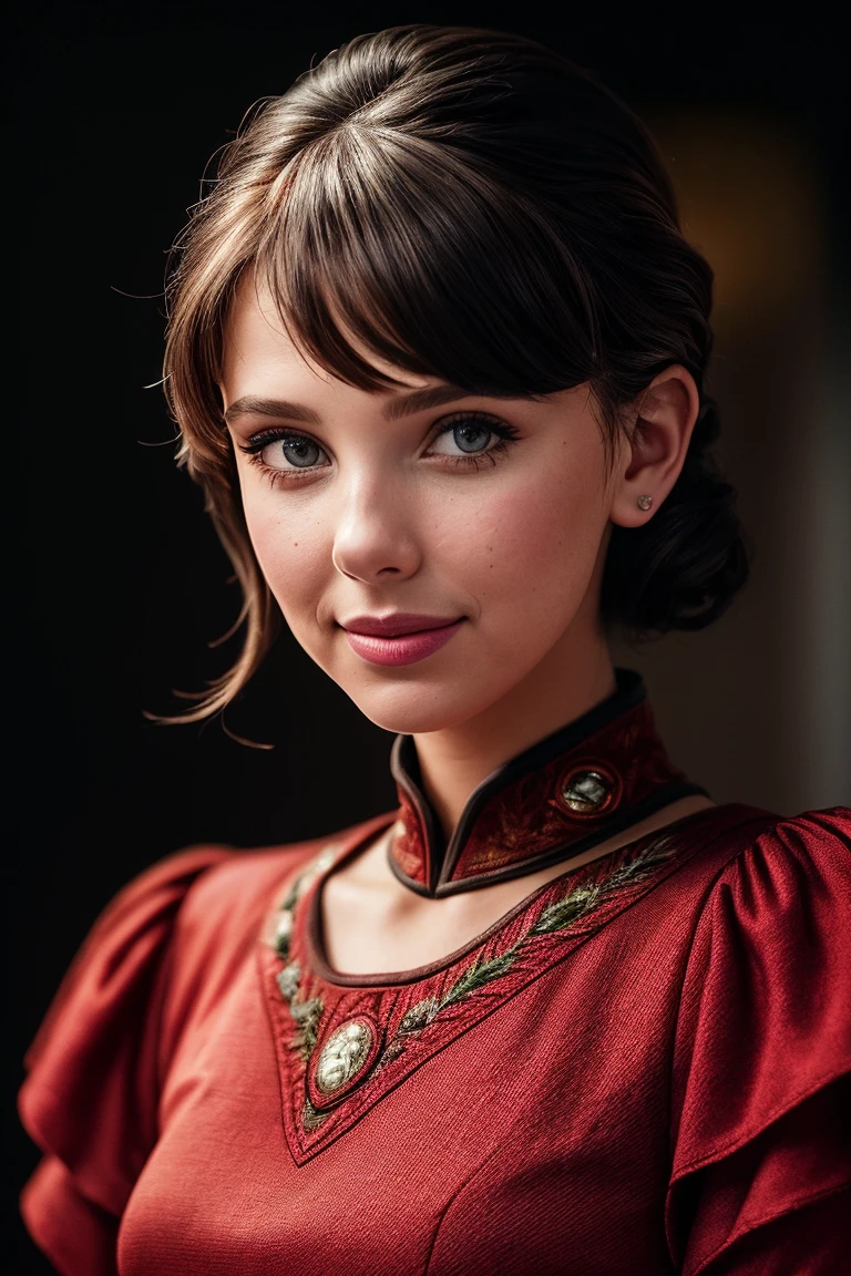 photo of beautiful (m1ll13bb:0.99), a woman in a (movie premiere gala:1.1), short black hair, wearing red (ghost costume:1.1), ((Cottagegore:1.1)), (smiling:1.1), modelshoot style, (extremely detailed CG unity 8k wallpaper), professional majestic (photography by yousuf karsh:1.1), (Plaubel Makina W67 Camera), 24mm, exposure blend, hdr, faded, extremely intricate, High (Detail:1.1), Sharp focus, dramatic, soft cinematic light, ((looking at viewer)), (detailed pupils), (upper body), 24mm, 4k textures, soft cinematic light, adobe lightroom, photolab, elegant, ((((cinematic look)))), soothing tones, insane details, hyperdetailed, low contrast