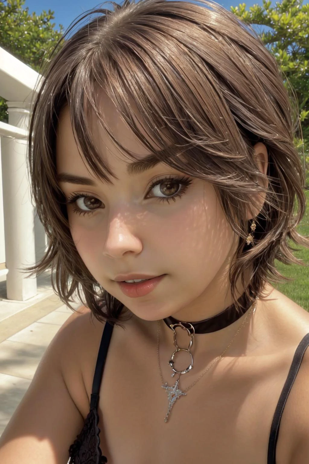 looking at viewer, close up, facial close up,
2dey, 1girl, lips, short brown hair, hazel eyes, small breasts, tight intricate dress, choker, jewerly,
glistening skin, realistic,
outdoors,
<lora:2dey_v1-04:0.75>