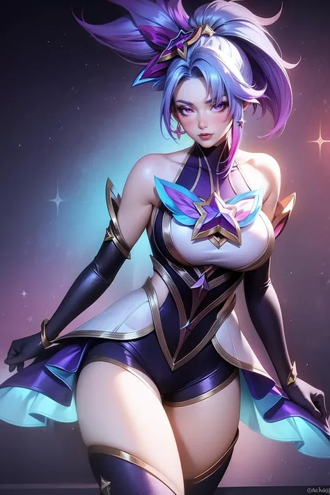 A woman in a black dress，Purple hair and purple stars, rossdraws cartoon vibrant, :: rossdraws, rossdraws 2. 5, artgerm and rossdraws, inspired by rossdraws, rossdraws 2. 0, Extremely detailed Artgerm, Rosla 1. 0, Style Artgerm, rossdraws pastel vibrant, Artgerm style
