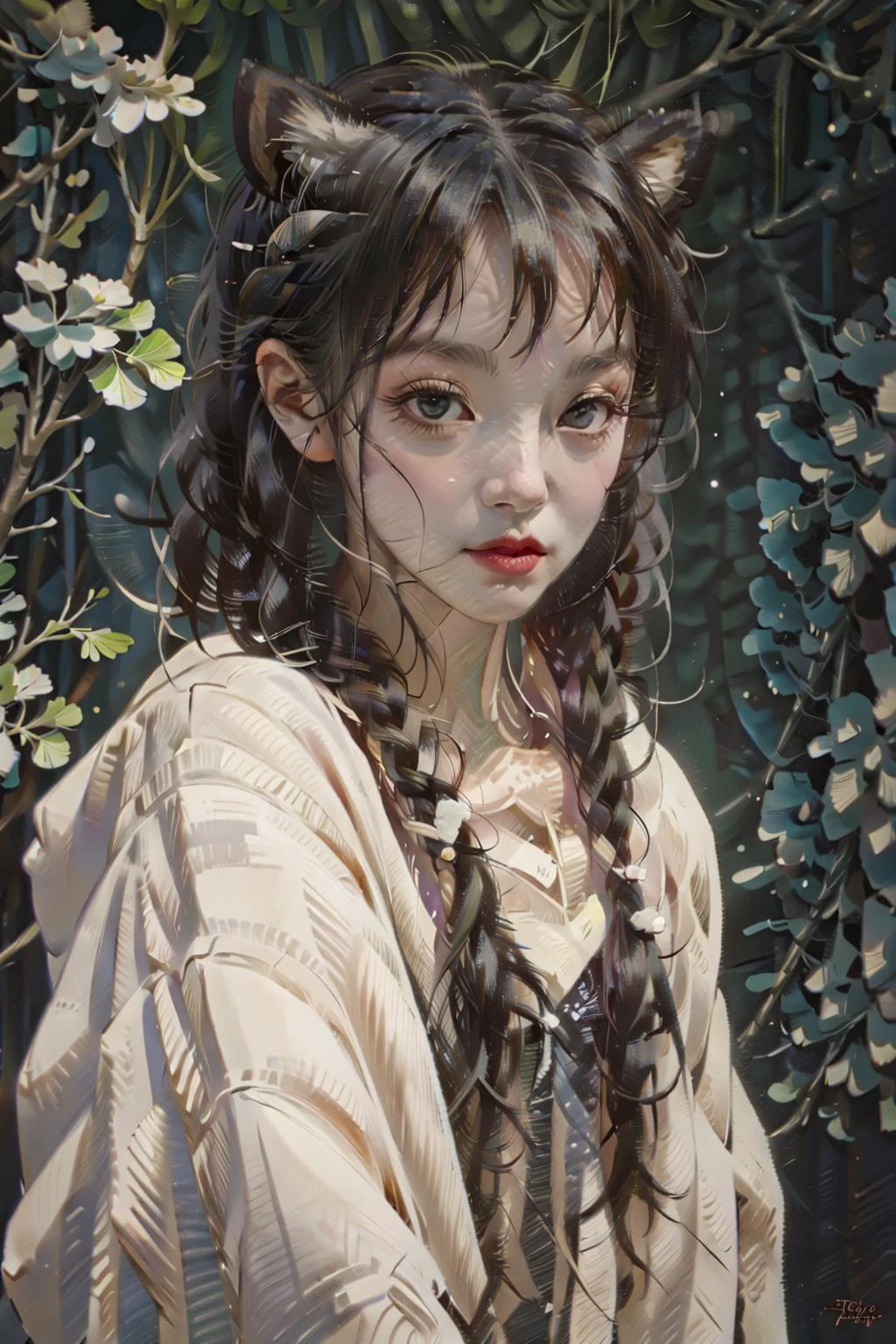 1girl, trash panda eating giant cookie in the park, <lora:20231231-1704001454422-0020_1.0:0.6> Makeup, <lora:Cute_paint:1>